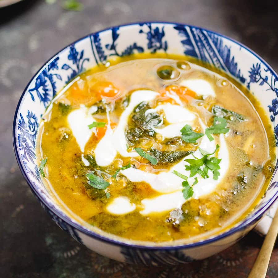 Iransk-inspirert suppe med linser & spinat