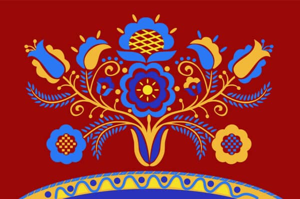 tradisjonelt krimtatarsk mønster i rødt, blått og gult